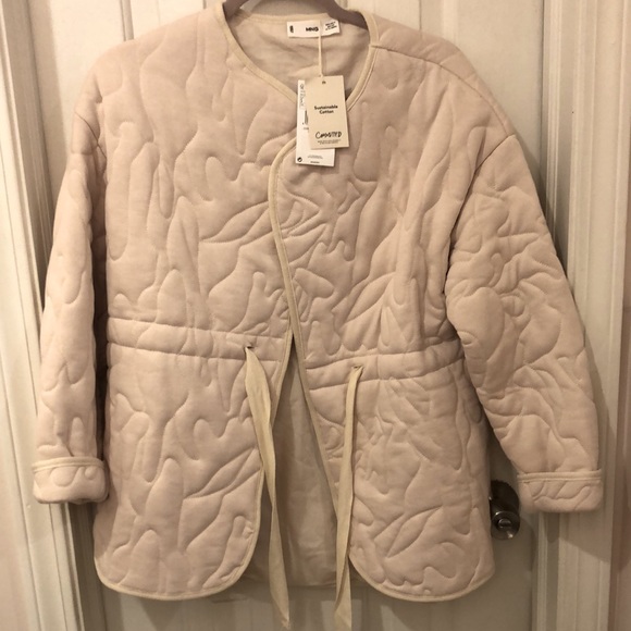 Mango Quilted Cream Tie Jacket NWT - Picture 5 of 9